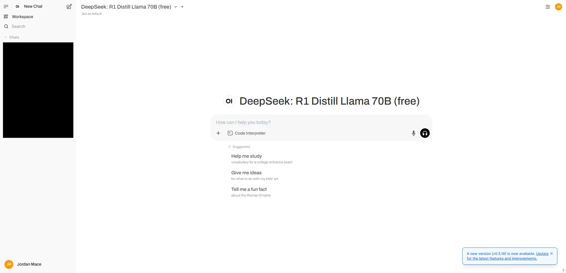 A screenshot of the open webui interface